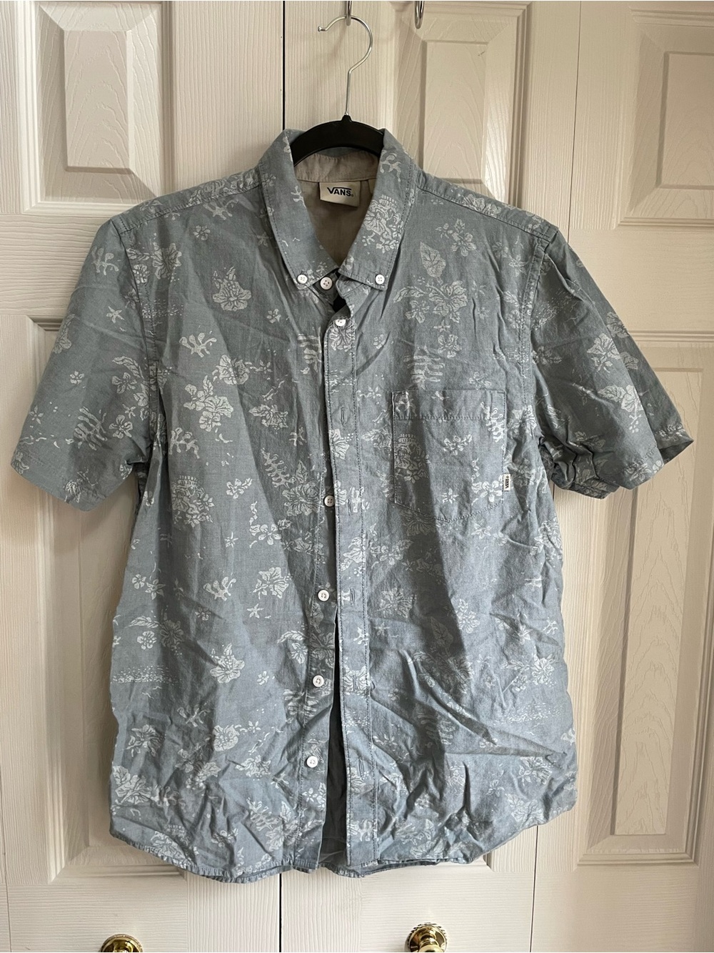 Vans Men's Short-Sleeve Button-Up Shirt - Slate Blue Floral Size S